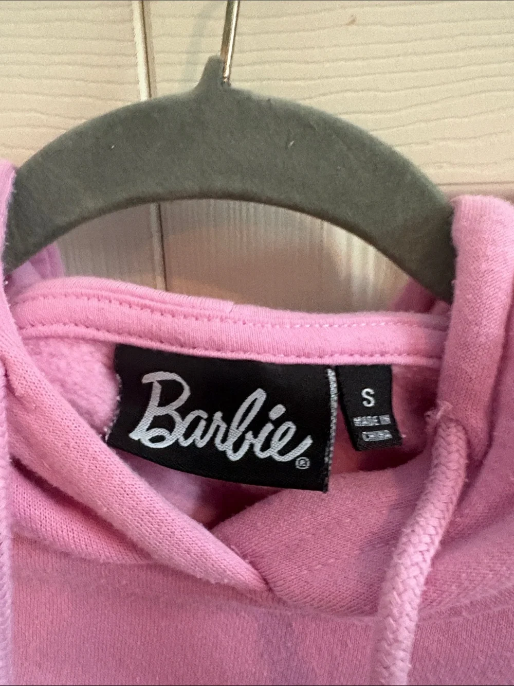 Barbie Pink & White Logo Cropped Hoodie